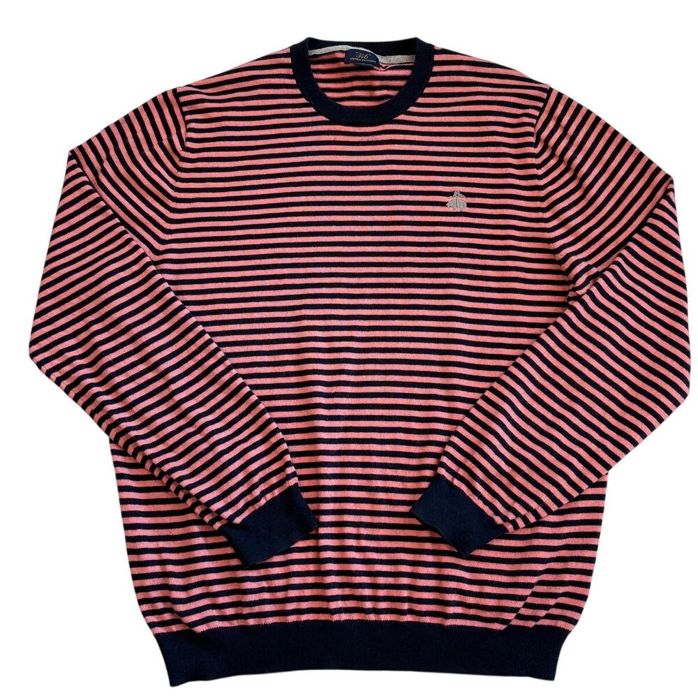 Brooks Brothers Sweater Mens XL Blue Pink Striped Cotton Cashmere Long Sleeve